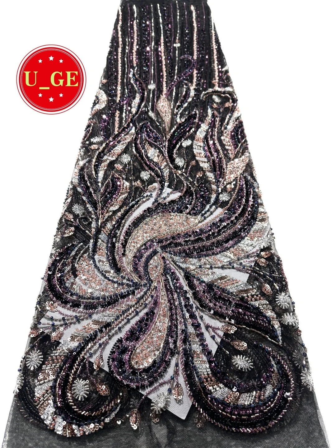 

2026Последняя классическая розовая высококачественная элегантная тюлевая кружевная ткань с вышивкой Heavior и камнями для праздничного платья NN2668_Z