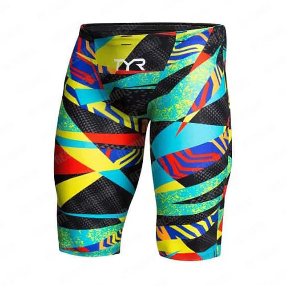 New Men's Swim Jammer Athletic Practice Knee-Length Swimsuit Shorts Beach Tights Shorts Swim Pool Pants Swimming Trunks Swimwear