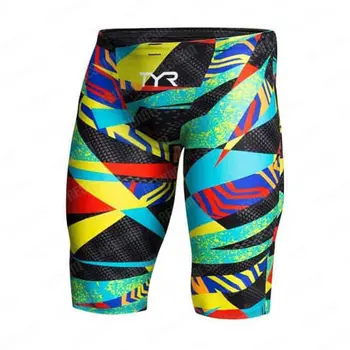 New Men&#x27;s Swim Jammer Athletic Practice Knee Length Swimwear Shorts Beach Tights Shorts Swimming Pool Pants Men&#x27;s Swimming Trunks Swimsuit