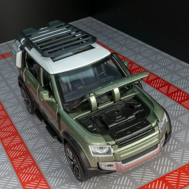 Modelo de vehículo todoterreno de aleación Land Rover Defender 110 1:32, colección de accesorios de coche, puertas y capó de motor, el maletero se puede abrir