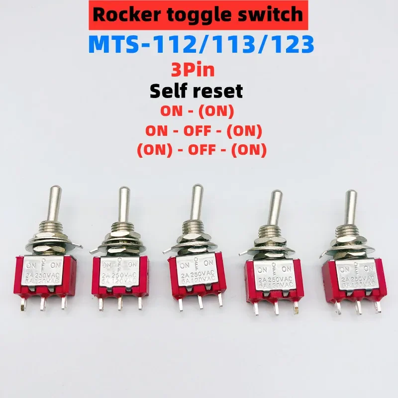 1/5pcs Red Mini 3pin 6mm 2/3 Position Self-resetting Toggle Switches ON-(ON)DPDT Mini Toggle Switches 6A/125V 3A/250V AC MTS-112