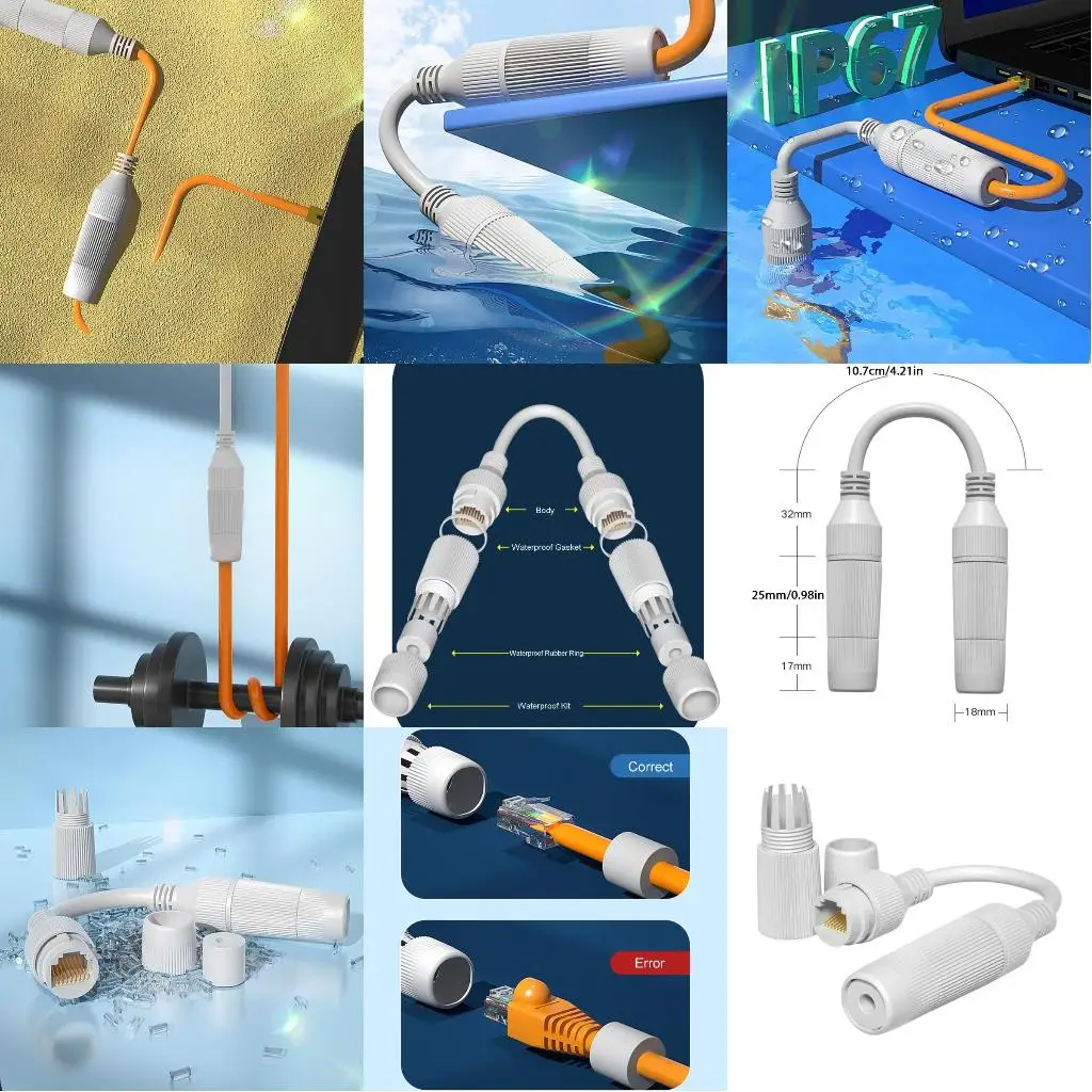 RJ45 Waterproof IP67 Ethernet Cable Connector Outdoor Broadband Cable Dustproof Extender PVC Connector