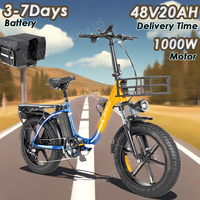 MN-20 Electric Bike 1000W Powerful Motor 48V15AH Removable Battery Electric Bicycle 20-Inch Fat Tire Commuting Folding E-Bike