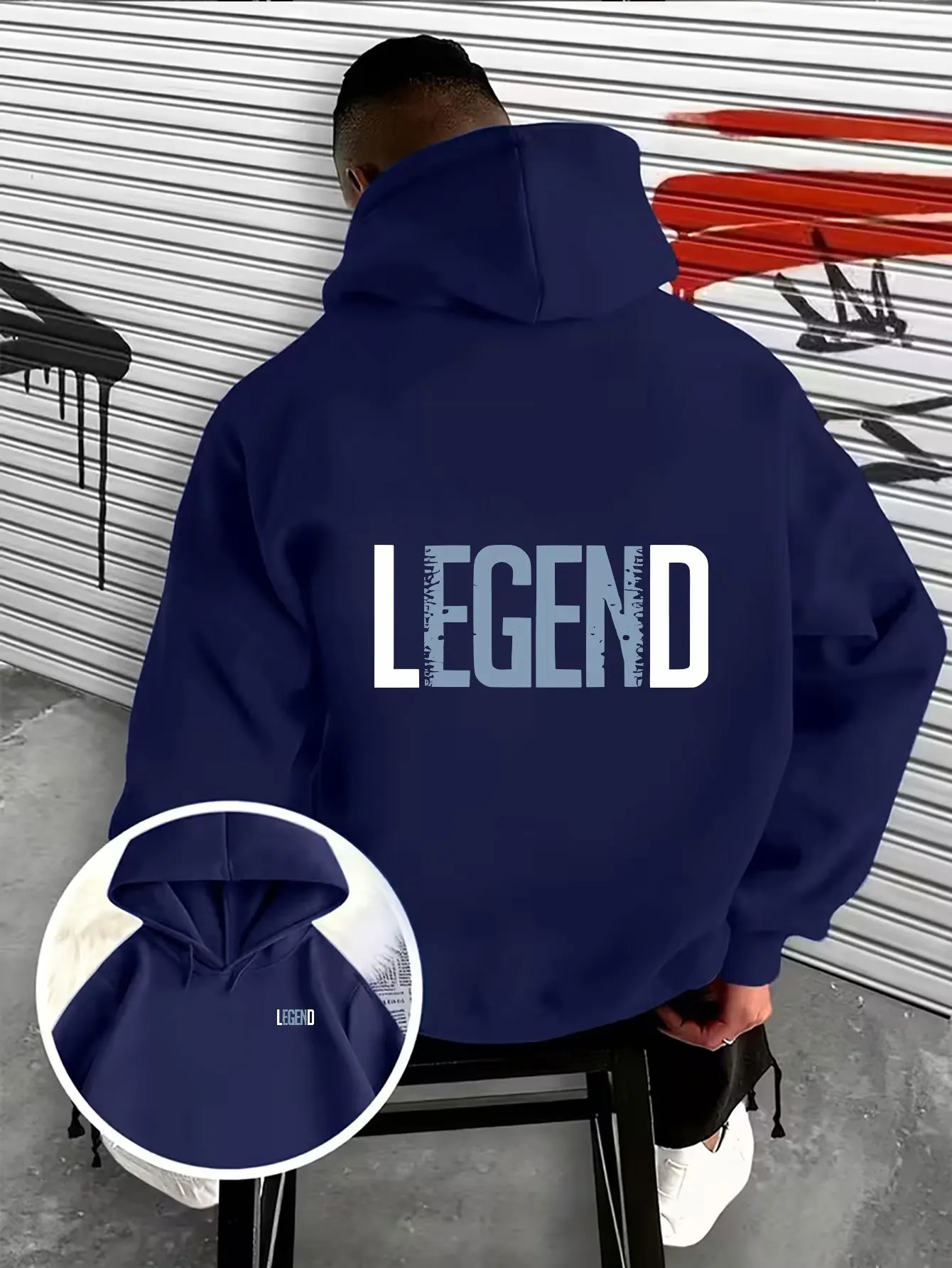 Men's minimalist letter print hoodie, inspirational sporty style, creative double-sided print design, casual hoodie.