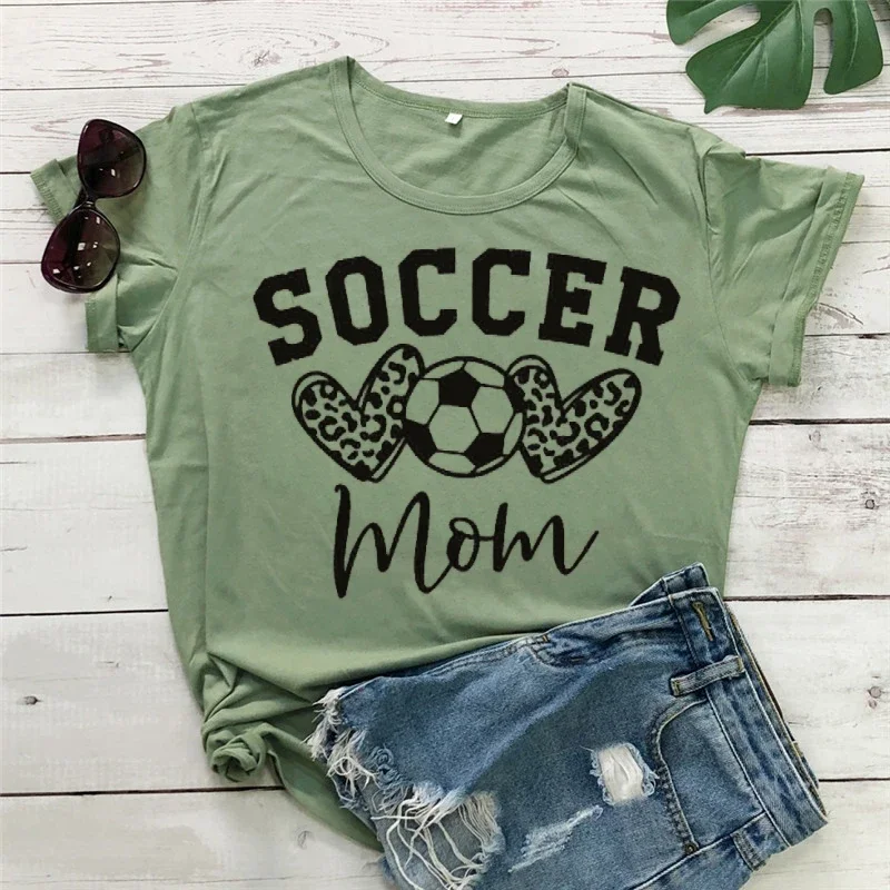 Graphic T Shirts  Soccer Mom Svg  Leopard Heart Shirt  Gifts for Mom Y2k Tops  Round Neck Short Sleeve Breathable  Clothes Tees