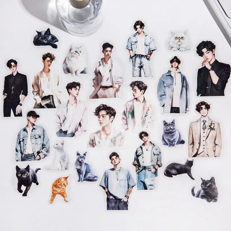 

Mr. Paper, Boy and Cat Themed Stickers, Collage Scrapbook Notebook Phone Case Diary Decoration Stationery Stickers 20pcs/bag