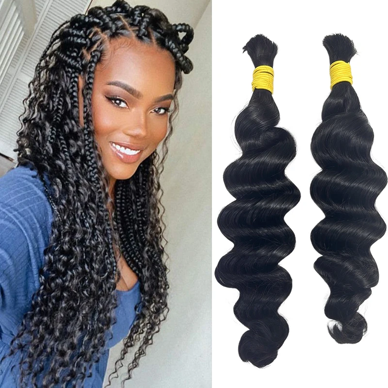 Lockere, tiefe Boho-Zöpfe aus Echthaar, lose Haarsträhnen ohne Tressen, brasilianisches Haar, dicke Echthaarverlängerungen zum Flechten – Detail 2