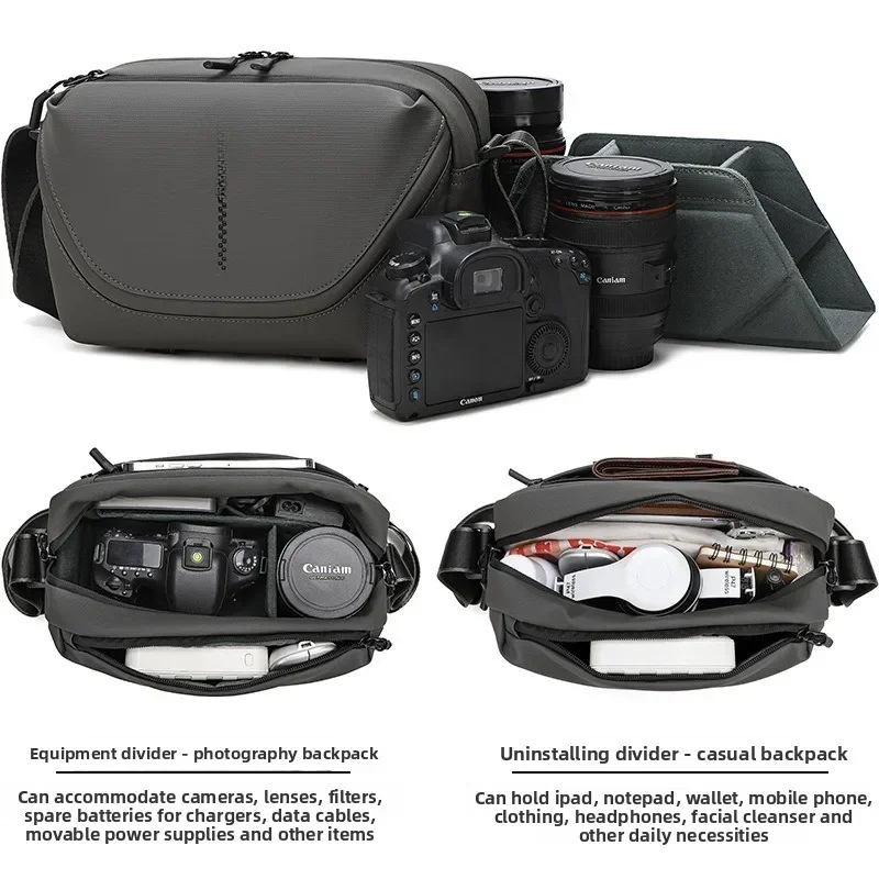 New men's crossbody camera bag 1 machine 2 mirrors inner tank storage outdoor leisure photography digital bag