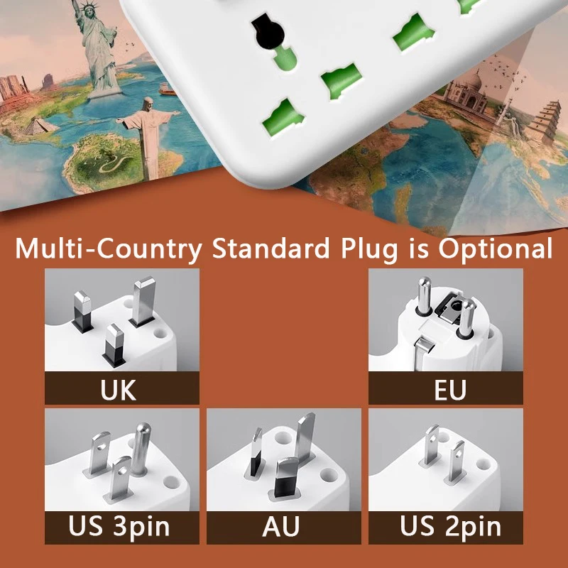 EU UK AU US Plug AC Outlet Power Strip Multiprise Wall Socket Universal Network Filter USB Cherger Separate Switch light Adapter