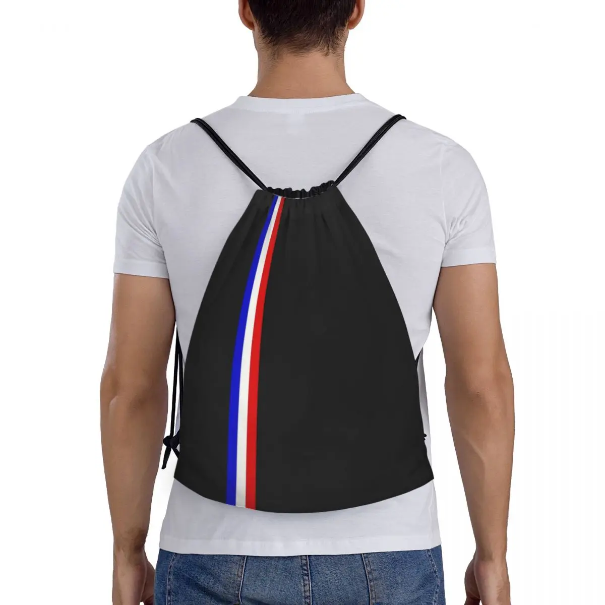 Mochila com cordão para esportes, listras da bandeira francesa, bolsa de ginástica para homens e mulheres, mochila de treinamento patriótico