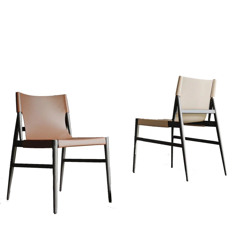 Saddle Leather Dining Chair Solid Wood Backrest Chair Home Ash Nordic Retro Industrial Style Leisure Negotiation Chair