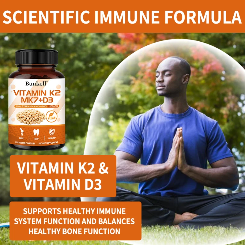 Vitamin K2 (MK7) + D3 Supplement - Non-GMO, Easy-to-swallow Vitamin D and K Complex for Healthy Bones, Teeth and Immunity