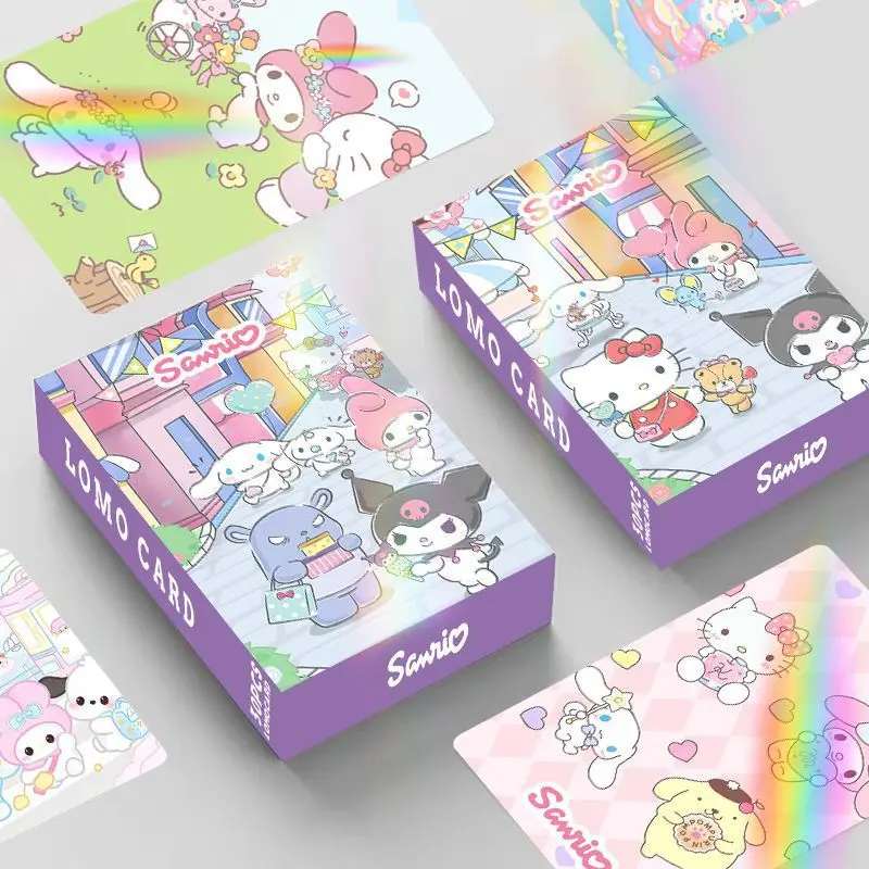 Anime Sanrio Laser Photo Card 30pcs Cute Hello Kitty Pachacco Melody Double sided Flash Collection Card DIY Wallpaper Stickers