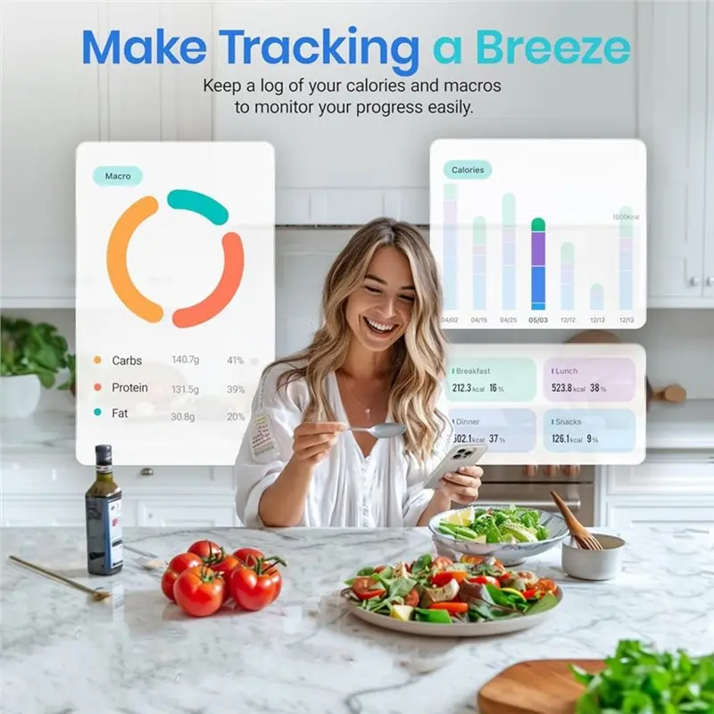 Smart Food Kitchen Scale With Nutritional Calculator, Free App With 19 Nutrients Tracking, Calorie, Marco, Digital Grams