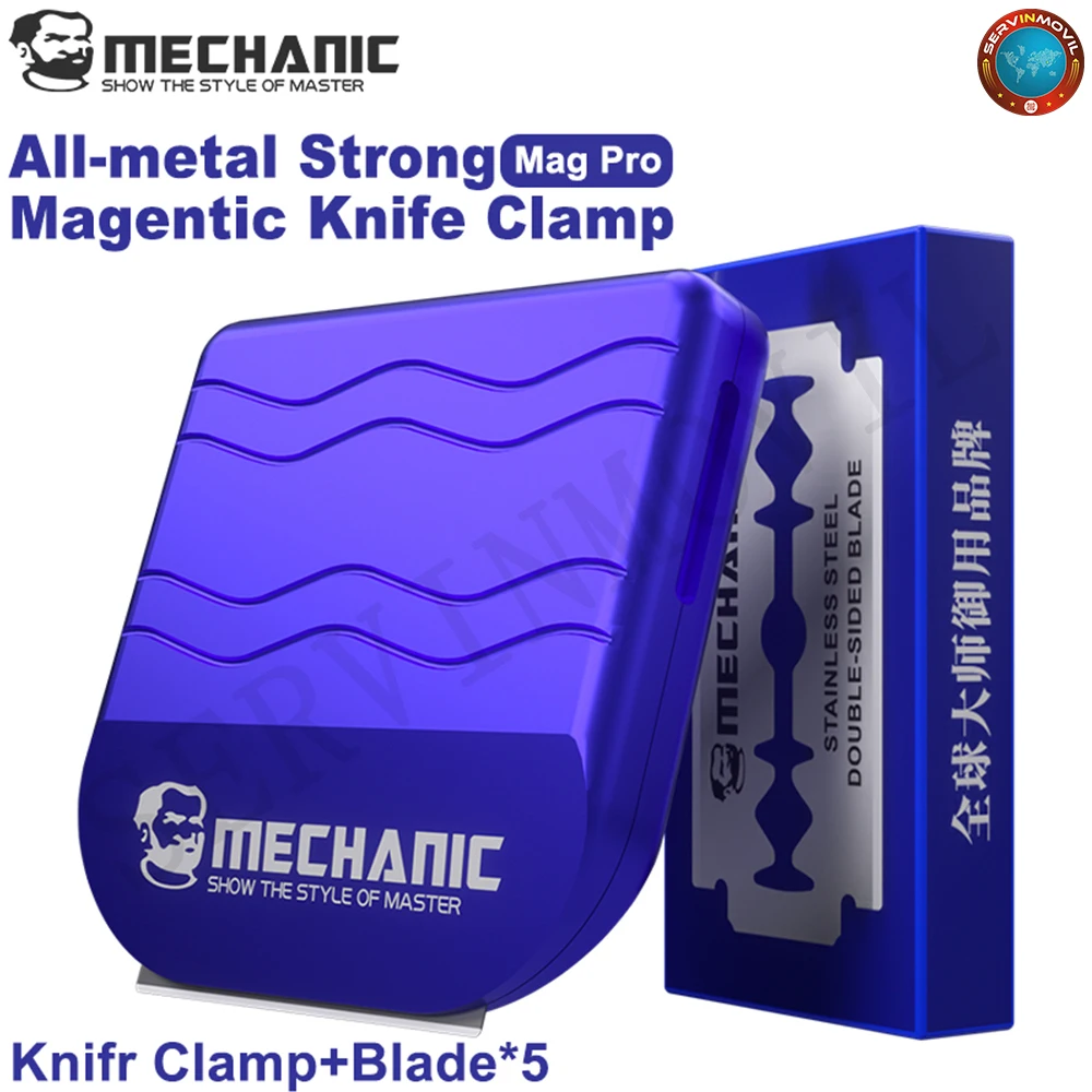 MECHANIC Mag Pro All Metal Magnetic Knife Holder with Extra Blades for Glass Film Leather Cutting Strong Grip Repair Tools