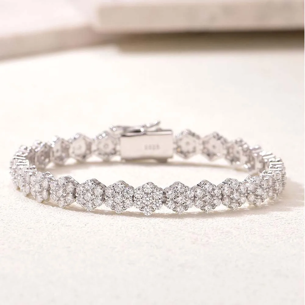 MUXIFC D VVS1 Full Moissanite Tennis Bracelet for Women Men Lab Diamond GRA Flower Bracelets 925 Pure Silver Fine Jewelry Gifts - view 5