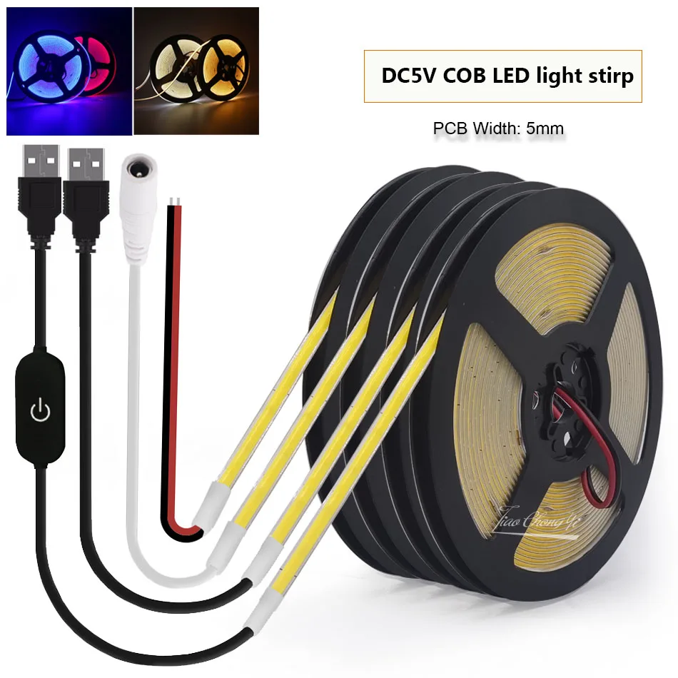 

DC5V USB COB LED lgiht strip 320LEDs/m High Density Linear Lighting Dimmable Flexible Led Tape white Red Green Blue