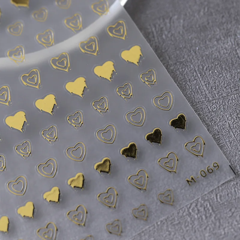 1 Sheet 5D Realistic Stamp Gold Silver Melting Solid Hollow Love Heart Adhesive Nail Art Stickers Decals Manicure Ornaments