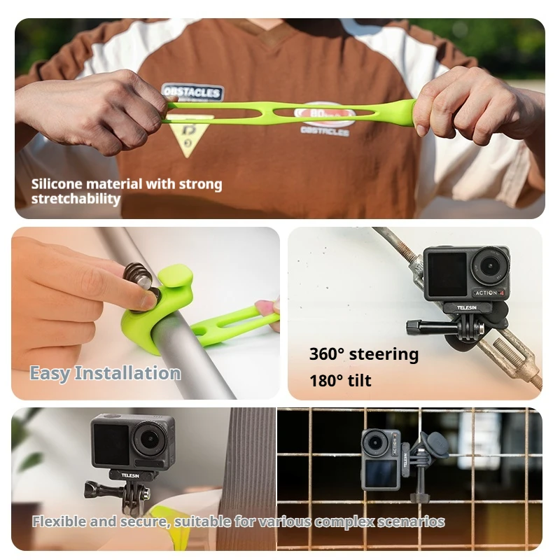 TELESIN Elastic Bracket For DJI OSMO360 Multi-Functional Elastic Fixing Strap Bracket Silicone Elastic Mini Q Bracket For Travel