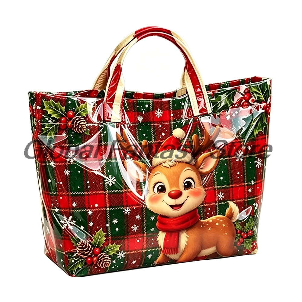 Christmas Tote Bag Large Capacity Waterproof PVC Handbag Holiday Gift Shopping Bags Women Casual Shoulder Bag