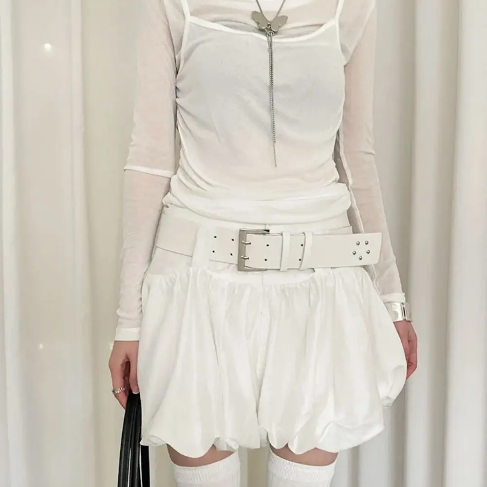 Designer เข็มขัดผู้หญิงเกาหลีสีดําสีขาว Pu หนังเข็มขัดเอวกว้าง Y2k Niche ชุดกางเกงยีนส์เข็มขัดหญิง