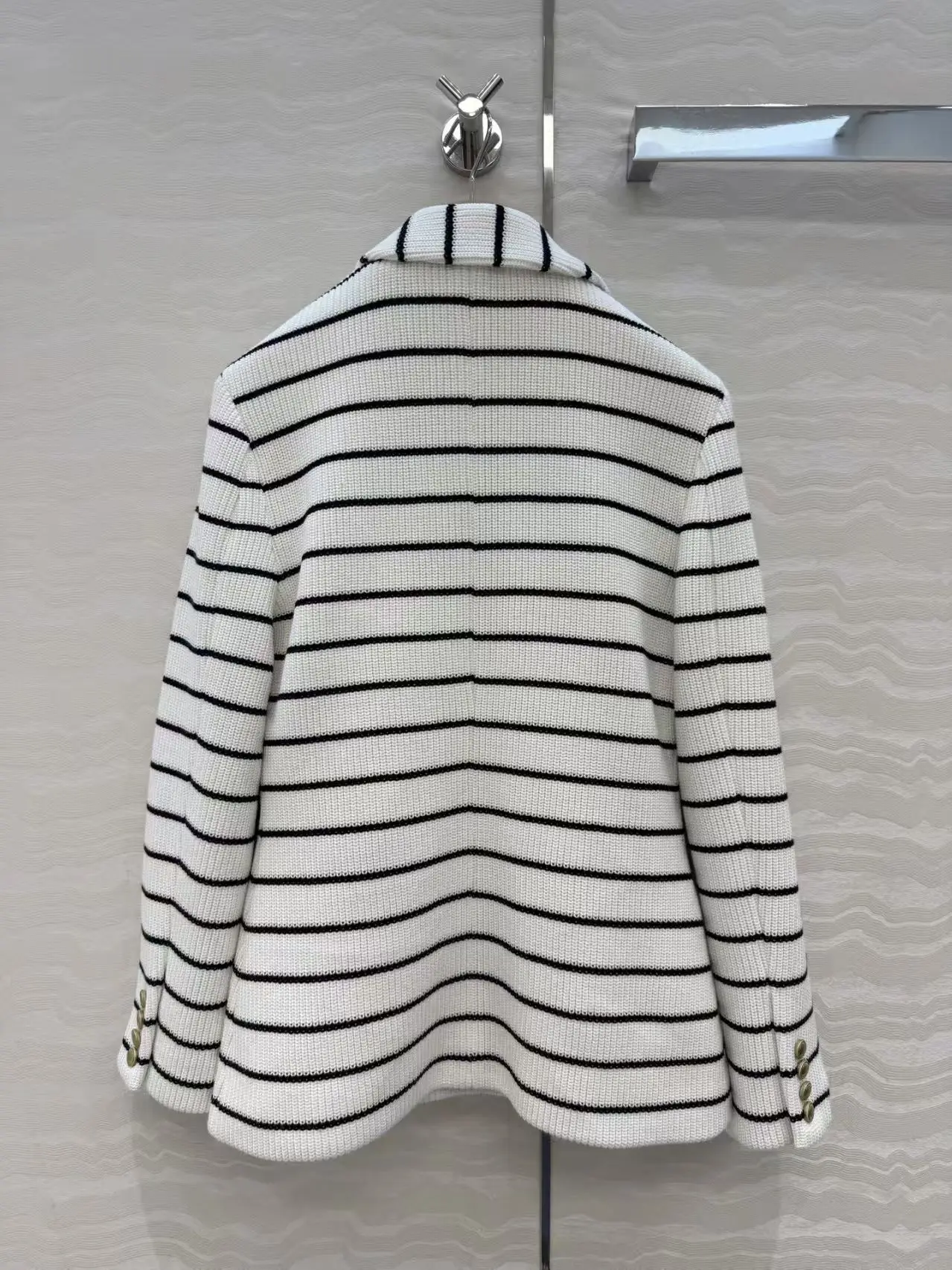 Autumn and winter new navy style striped gun collar knitted suit jacket for women commuting