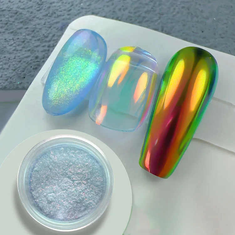 Neon Rainbow Chrome Glitter Nails Aura Clear Mirror Effect Neon Chameleon Nail Powder for Manicure Decoration Rubbing Dust