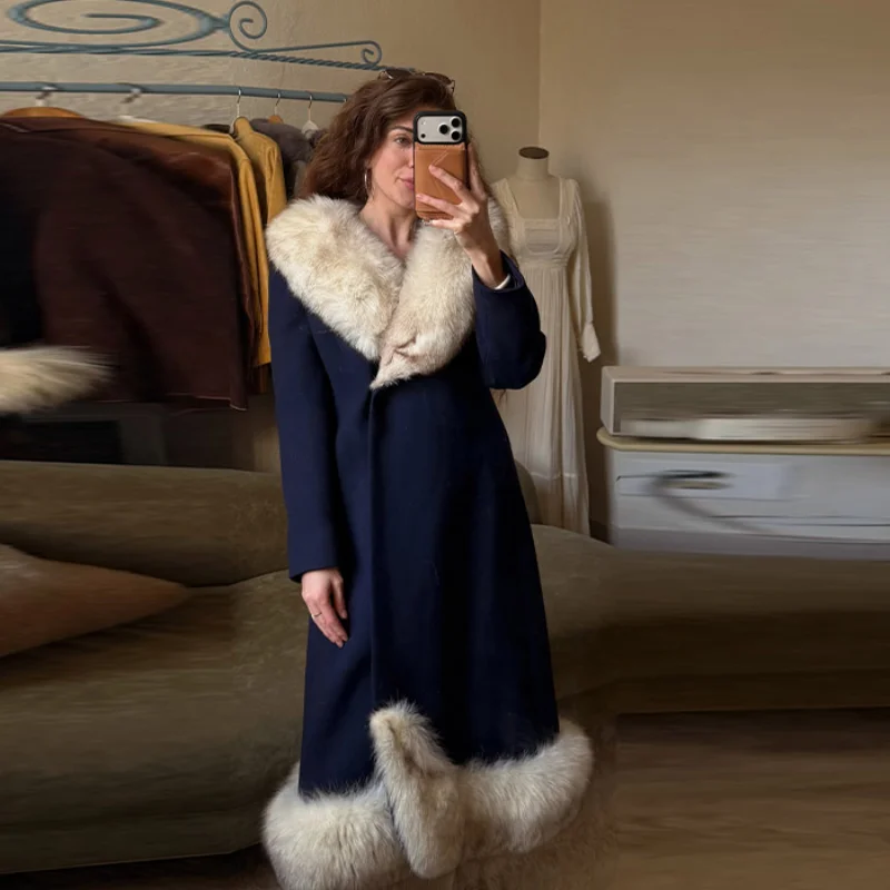 

Women Trendy Thick Warm Winter Coat Elegant Faux Fur Collar Full Sleeve Long Jacket New High Street Outwear Commuting Clothes