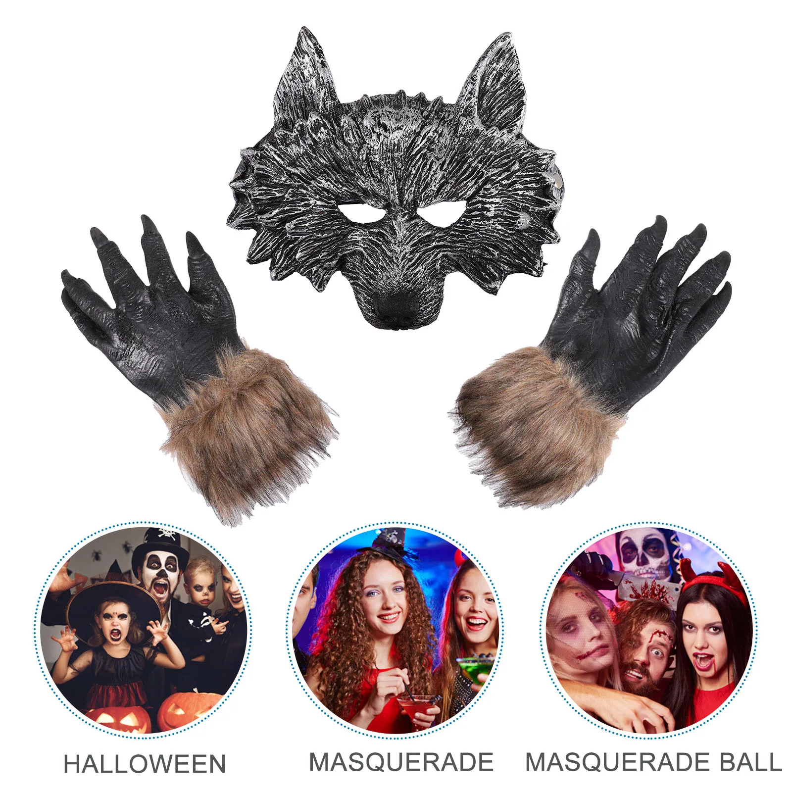 1Set Handschoenen Combinatie Halloween Kostuum Partij Accessoire Mannen Vrouwen Wolf Masker Set Maskerade Halloween Handschoenen