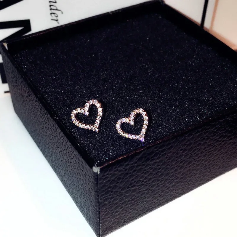 Korean Earrings S925 Silver Color Heart Bling Zircon Stone Stud Earrings for Women Fashion Jewelry 2022 Trend