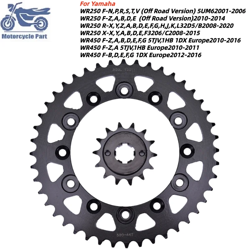 520-44T Motorcycle Rear Sprocket For Yamaha WR250 F-N P R S T V Z A B D E R-X X-X 2008-2020 WR450 F-Z A B D E F G 5TJV 2010-2016