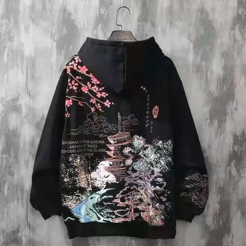 Czarne topy Anime Graphic Essentials Bluzy z kapturem Kobieta Estetyczna koreańska moda Śliczne bluzy z kapturem Streetwear Bluza z kapturem dla kobiet