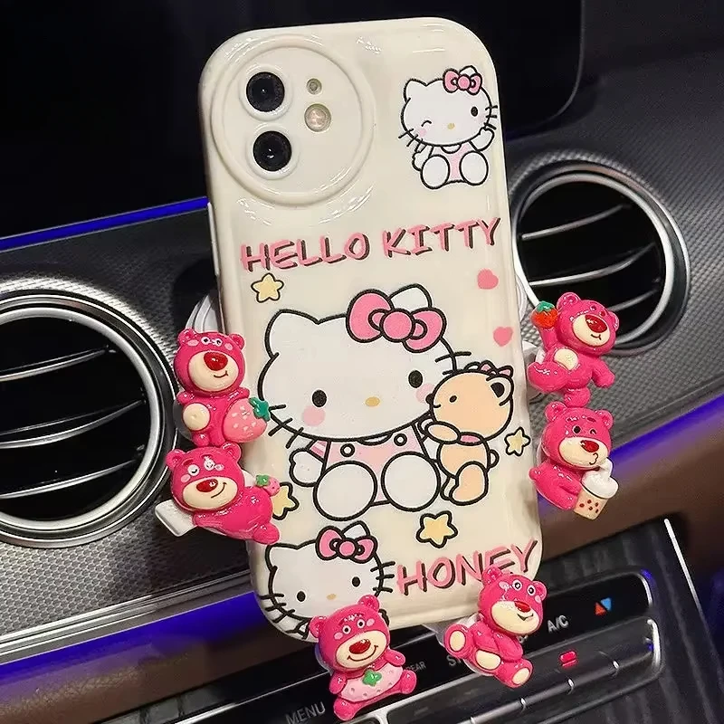 

Disney Strawberry Bear Car Phone Fixing Bracket Anime Toy Story Air Outlet Support Navigation Phone Holder Accessories