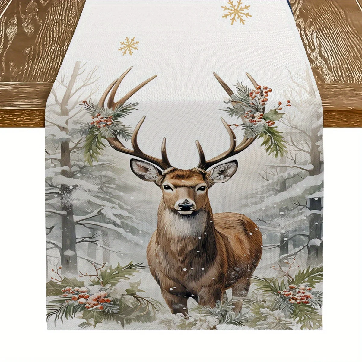 VIKAMA الرنة ندفة الثلج الجدول عداء البوليستر النسيج الجدول عداء مثالية لزينة حفلة مأدبة عطلة #1