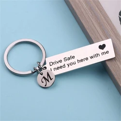 Custom Drive Safe Keychain A-Z 26 Initials Chain Men Women Engraved Stainless Steel Keychain Birthday Father's Day Keyring Gift
