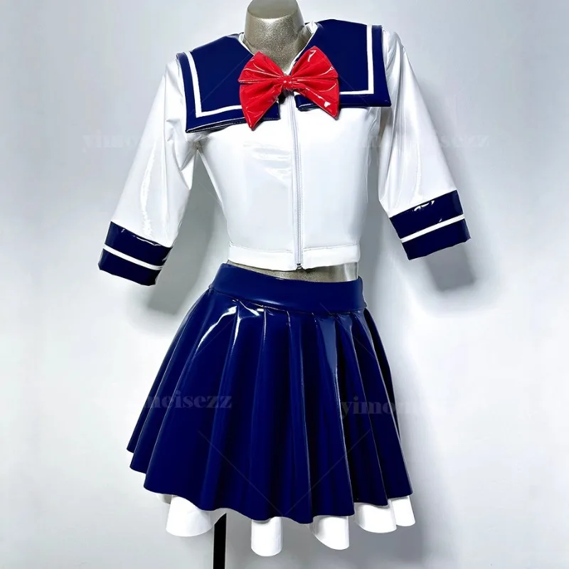 Customized JK Uniform Sailor Uniform Mid Sleeve Navy Collar Double Layer Color Blocked Pleated Skirt Role Cosplay Dress 054