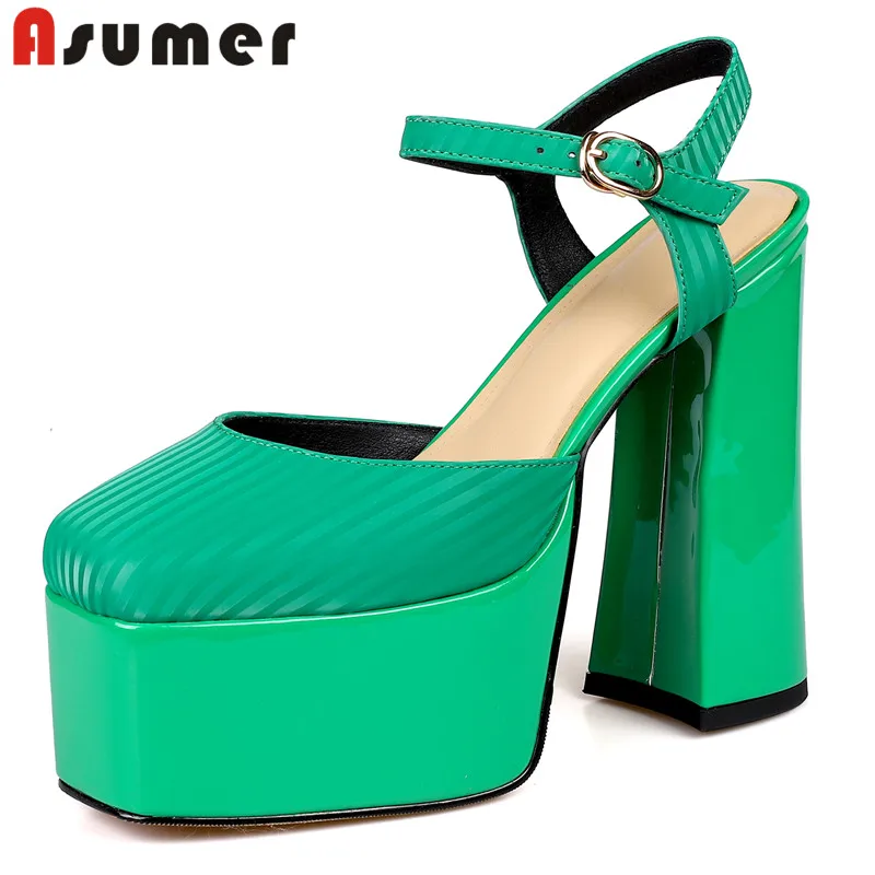 

ASUMER Plus Size 34-41 New Genuine Leather Shoes Women Sandals Platform Summer Shoes High Heels Sandal Green Party Wedding Shoes