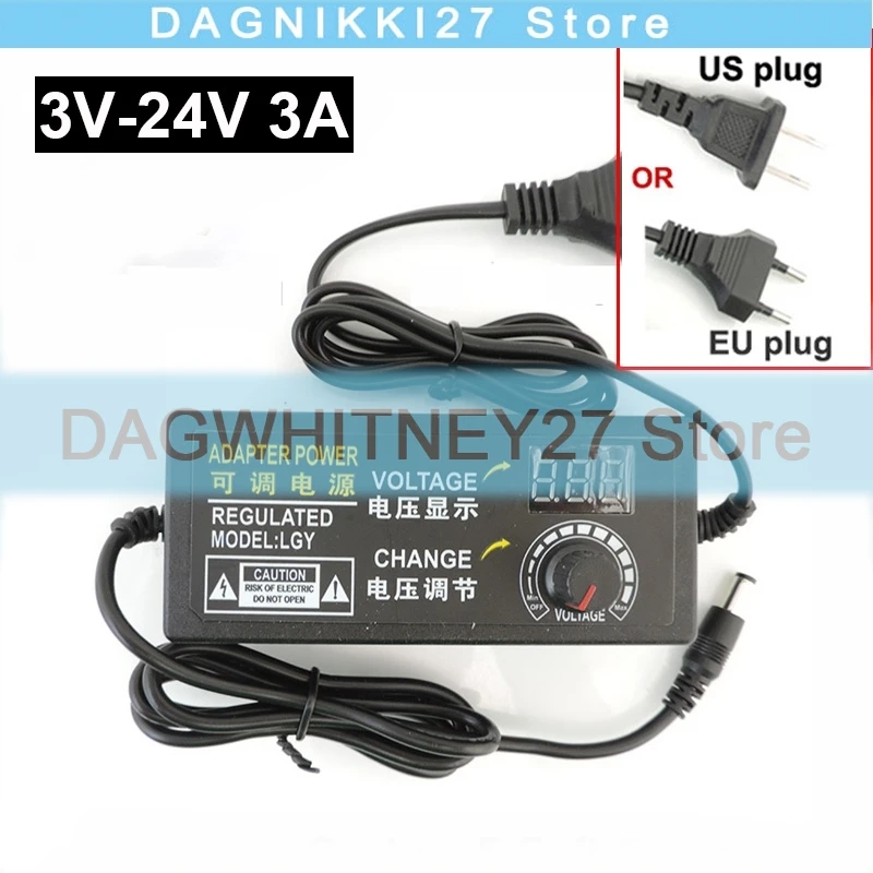 5.5mm*2.5mm Adjustable Power Supply Adapter AC to DC 3V-24V 3A Universal Adatpor Display Screen Power Volt Switching Charger V27