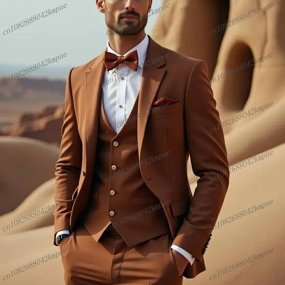 

Dark Orange Formal Occasion Business Men Suit Groom Groomsman Wedding Party Prom Male Tuxedos 3 Piece Set Blazer Vest Pants