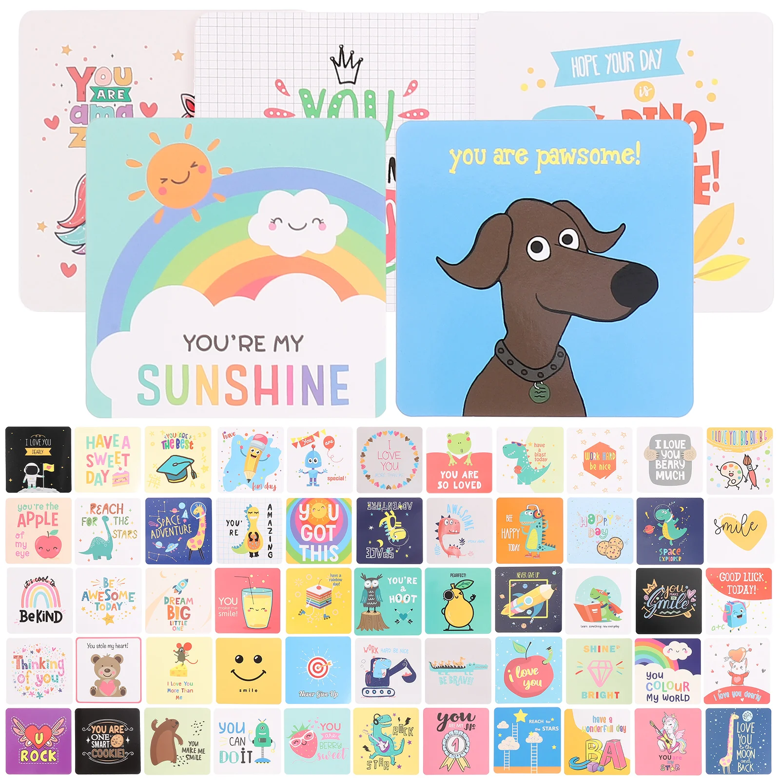 60 Pcs Cute Encouragement Note Card Lunchbox Cards Motivational for Kids Cartoon Positive Notes Paper Gaming Lovely Child