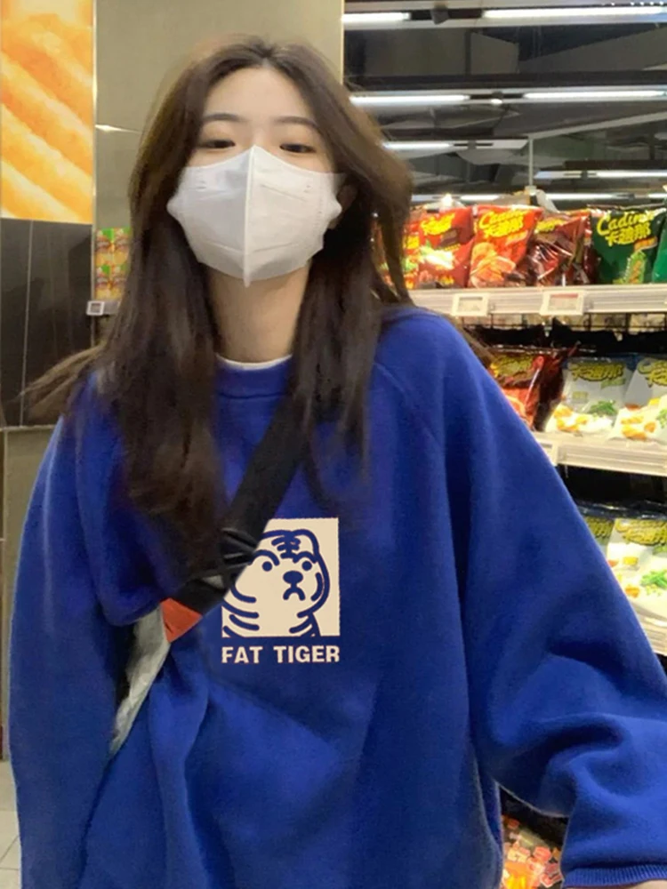 

Женская толстовка Klein Blue с длинными рукавами, тонкая, с уникальным дизайном в виде тигра, осенне-зимняя, модная, повседневная, удобная, хлопковая