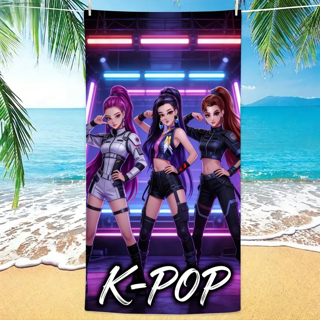 K-Pop Girl Group Style Pattern Quick Dry Beach Towel Flat Print Design Soft Skin Friendly Unisex Adult Multi-Size