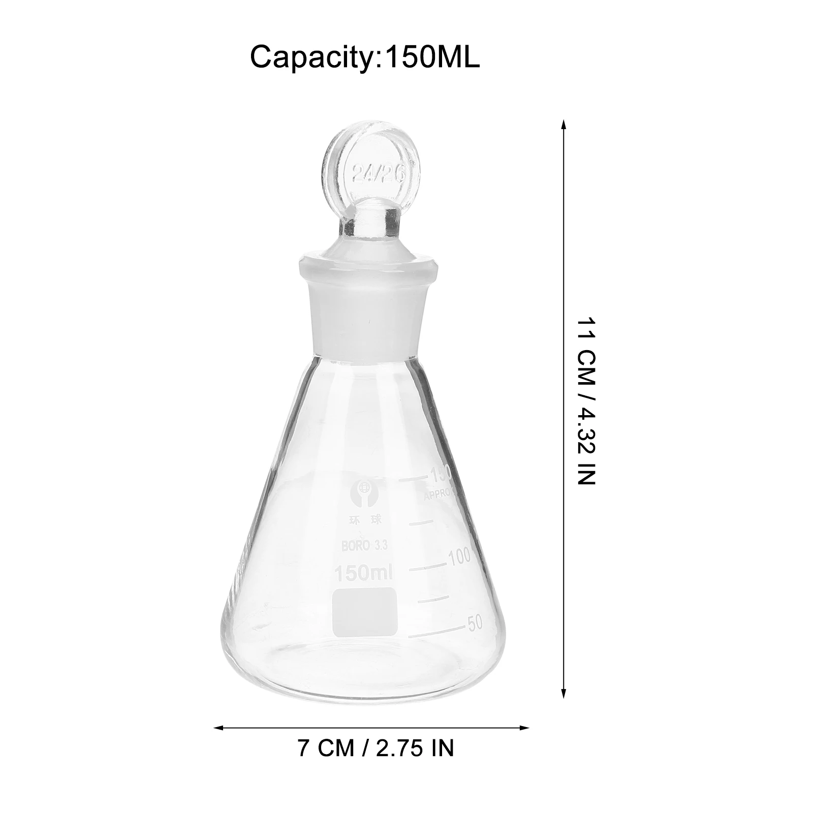 Imagem -04 - Frasco Erlenmeyer de Copo de 150ml com Rolha Triângulo Erlenmeyer Balão Cônico Colar de Química Suprimentos de Laboratório de Vidro