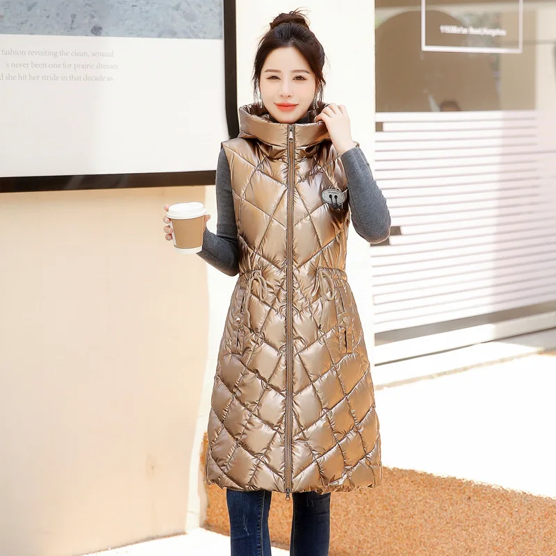 

Winter Long Hooded Vest Sleeveless Coat Cotton Padded Jacket Outwear Gilet Female Sexy Waistcoat