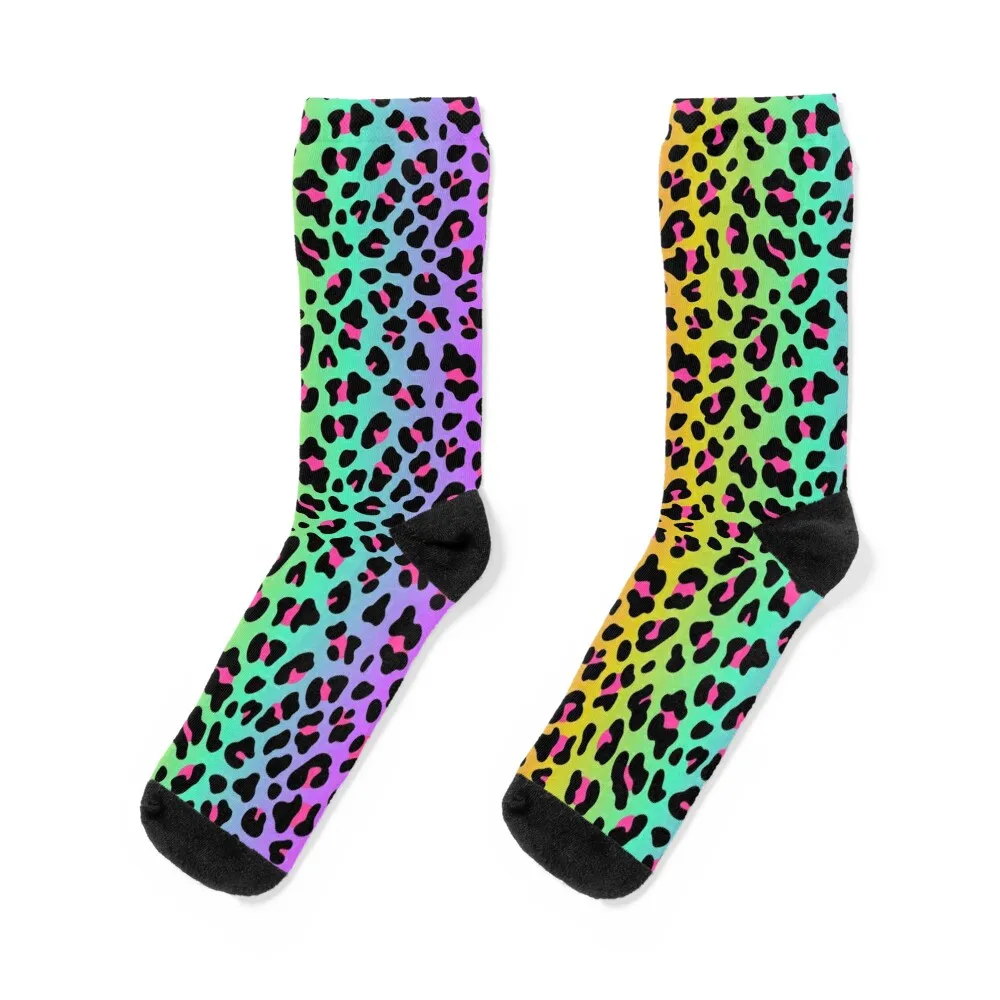 

Neon Rainbow Leopard Print Socks soccer anti-slip winter thermal men cotton high quality short Socks Women Men's