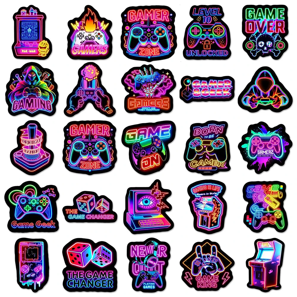 10/30/50pcs Creative Neon Video Game Cartoon Stickers Waterproof DIY Skateboard Phone Laptop Guitar Cool Graffiti Decals Packing