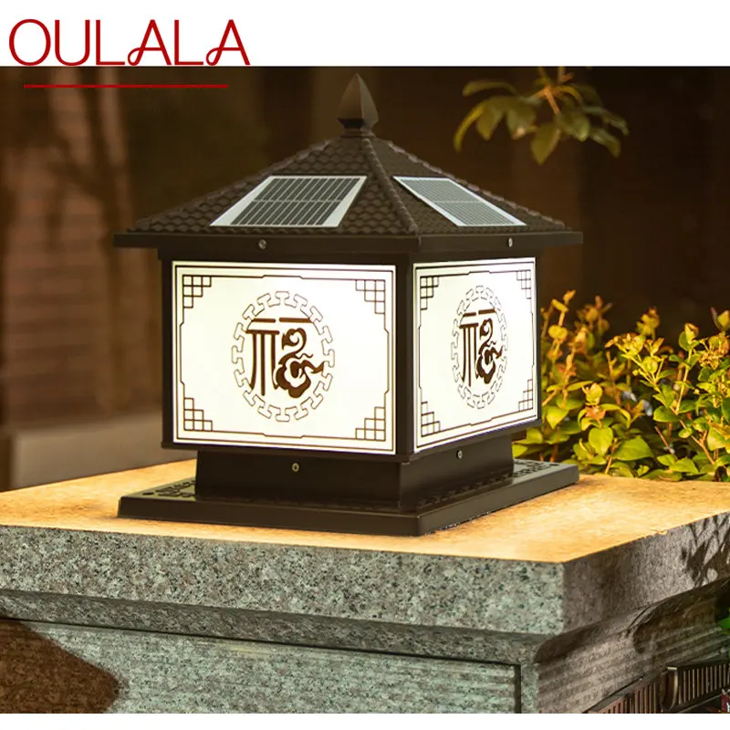 

OULALA Outdoor Solar Post Lamps Vintage Chinese Pillar Lights LED Waterproof IP65 for Home Villa Courtyard Garden