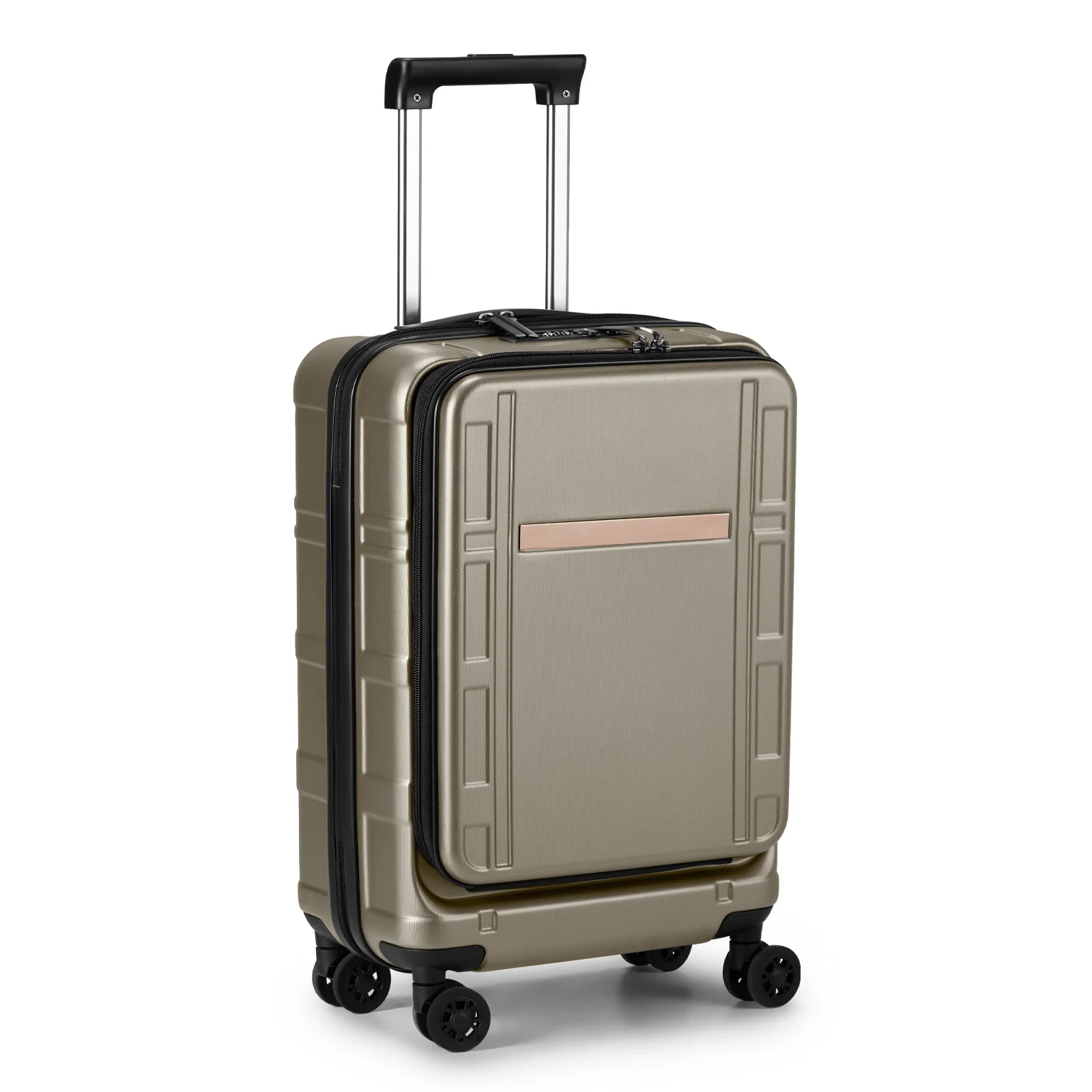 22 X 14 X 9 Airline Approved, ABS+PC 20 Inch Luggage with Front Compartment, Double Spinner Wheels, TSA Lock，Khaki Color