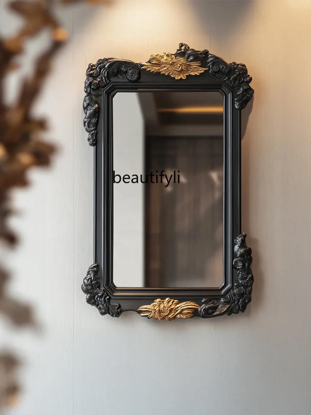 

A50 New Chinese classical decorative mirror B & B hotel, medieval wall-mounted mirror villa entrance fireplace carved mirror