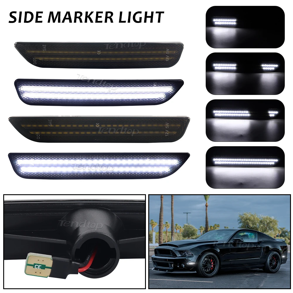 For Ford Mustang Base GT Shelby GT500 Boss 302 2010 2011 2012 2013 2014 Dynamic White LED Front Rear Bumper Side Marker Light